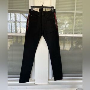 Industrial Indigo Men's Black Skinny Rhinestone Jeans